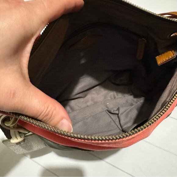 Fossil Peach Coral Gray Polka Dot Canvas Crossbody Shoulder Bag Purse - Picture 6 of 7